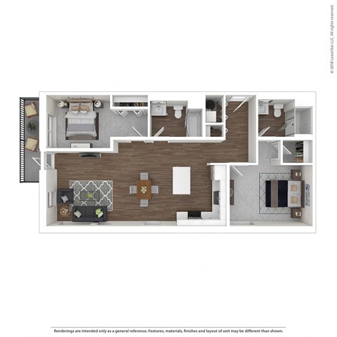 Floor plan for 2 beds, 2 baths, 1221 sqft